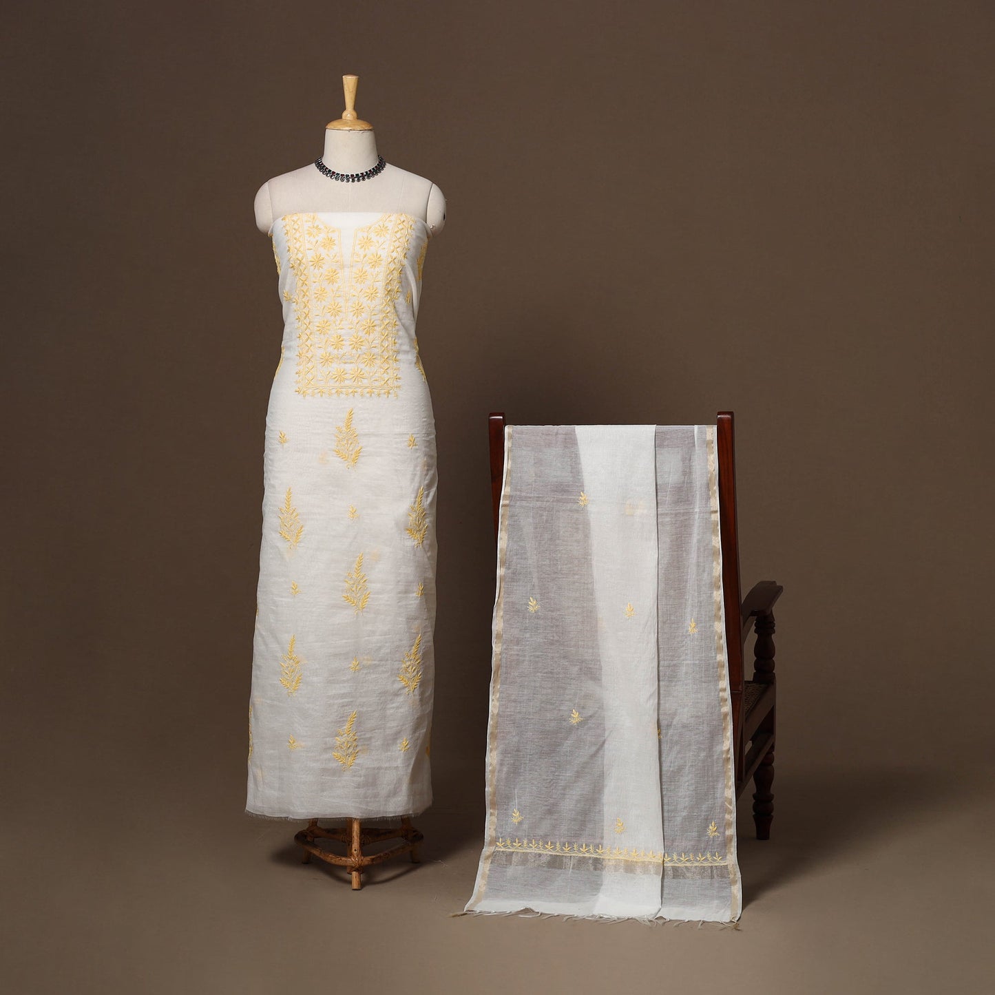 Lucknowi chikankari hand embroidered mul chanderi 2pc