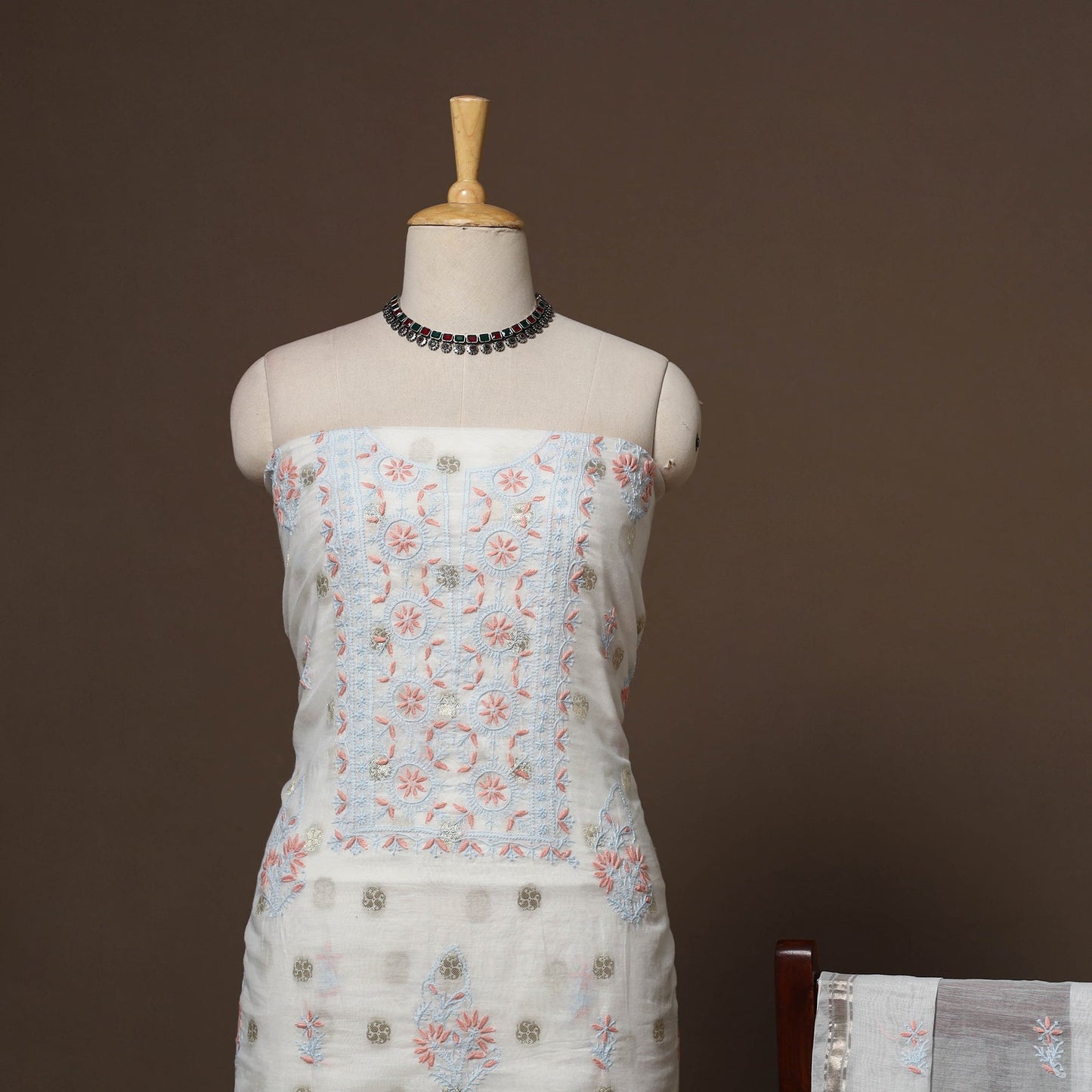 Lucknowi chikankari hand embroidered mul chanderi 2pc