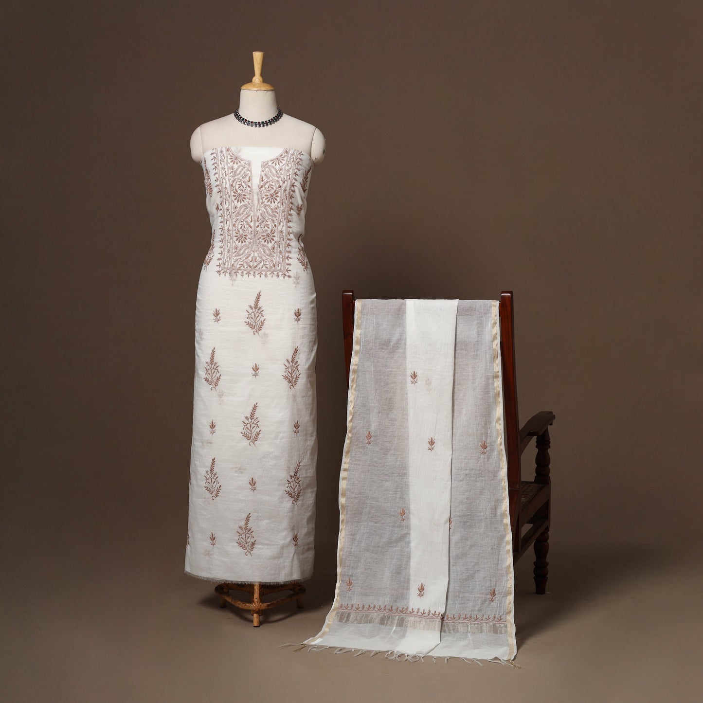Lucknowi chikankari hand embroidered mul chanderi 2pc
