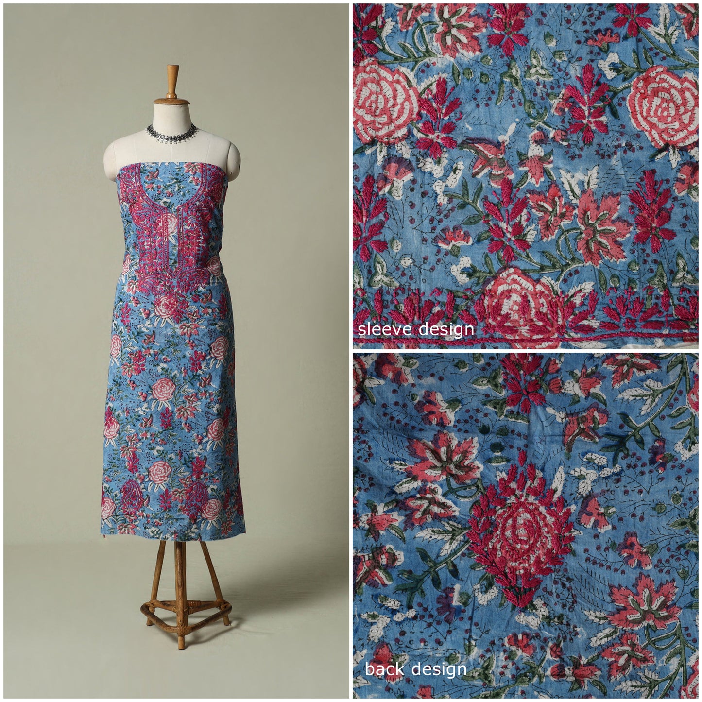 Lucknowi chikankari hand embroidery sanganeri unstitched