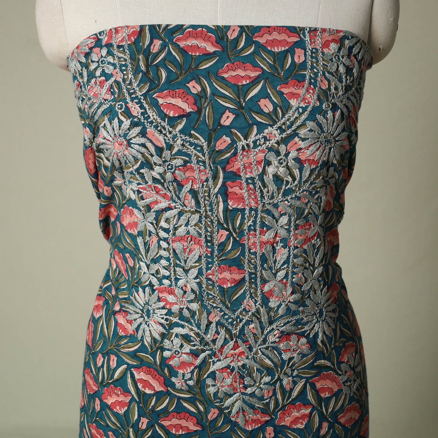 Lucknowi chikankari hand embroidery sanganeri unstitched