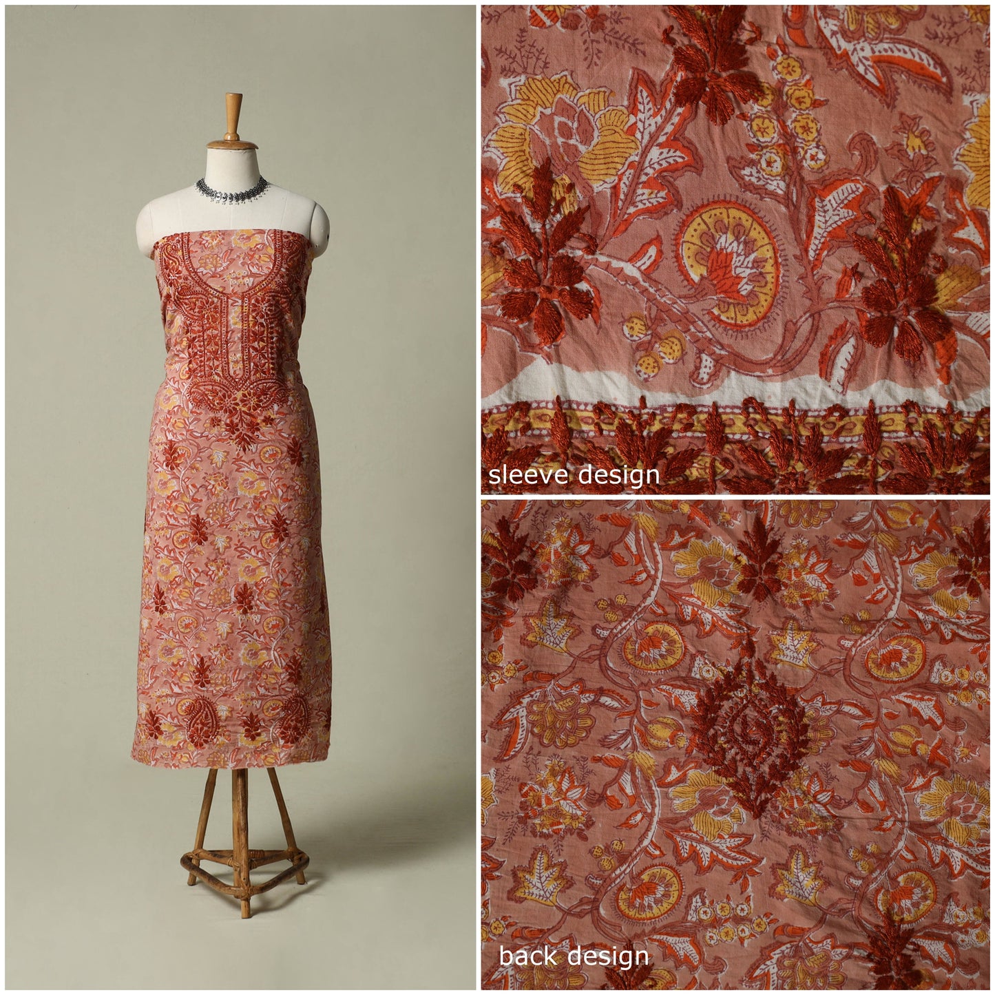 Lucknowi chikankari hand embroidery sanganeri unstitched