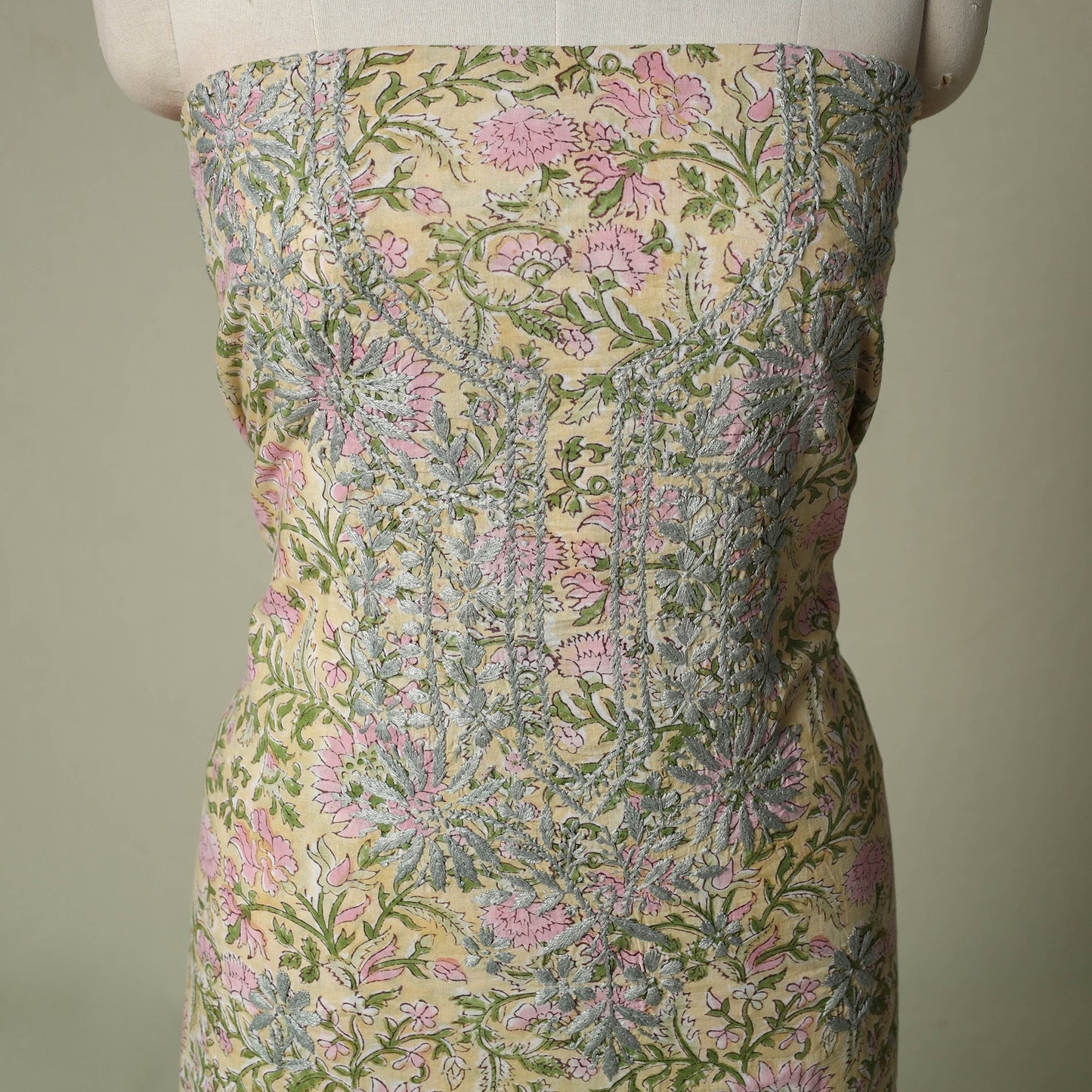 Lucknowi chikankari hand embroidery sanganeri unstitched