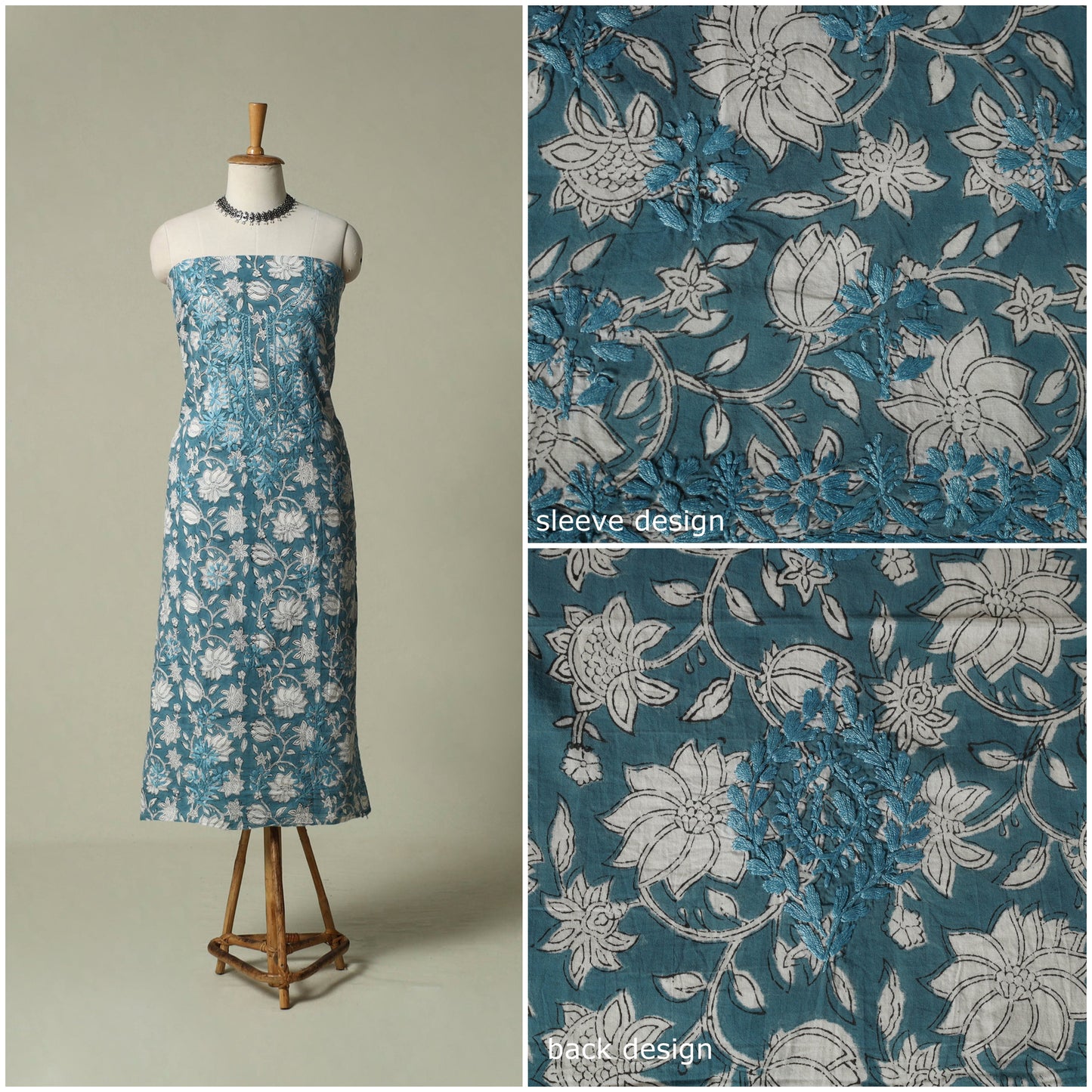 Lucknowi chikankari hand embroidery sanganeri unstitched