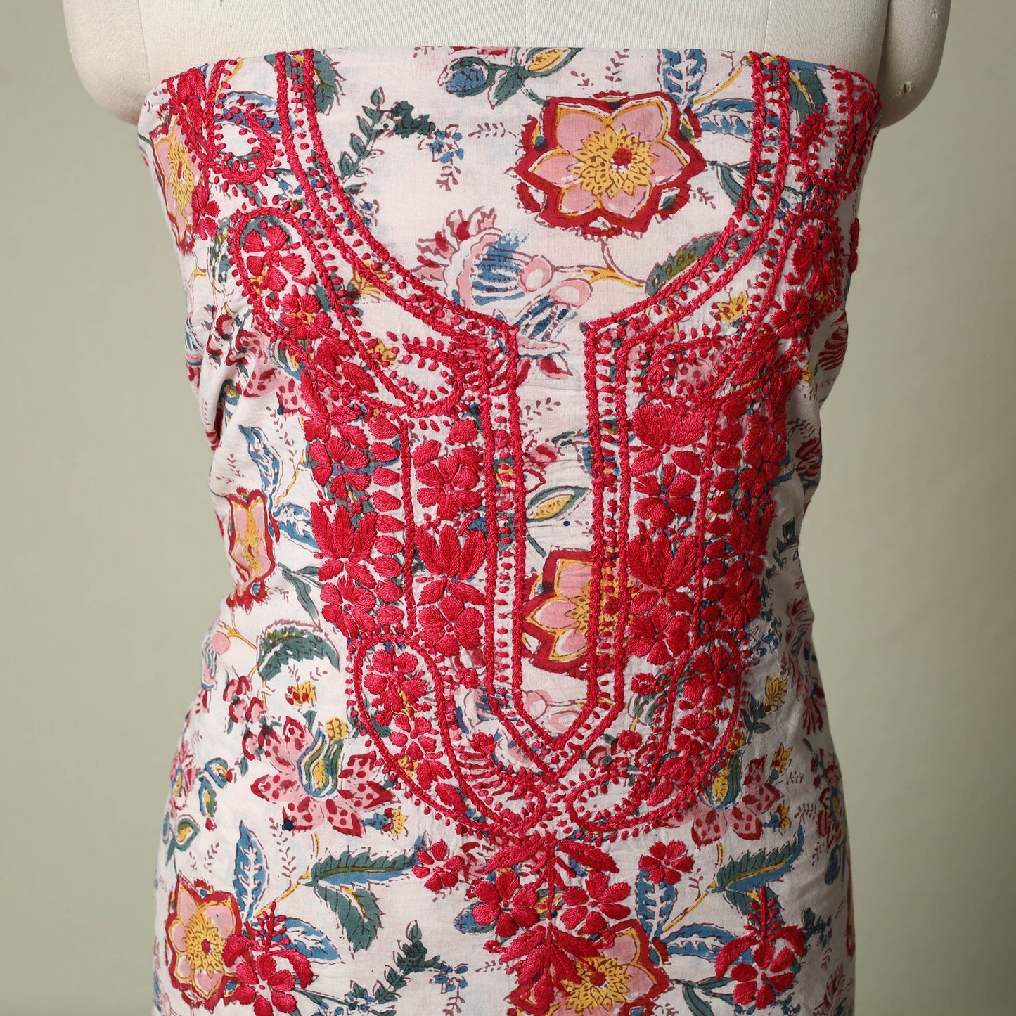Lucknowi chikankari hand embroidery sanganeri unstitched