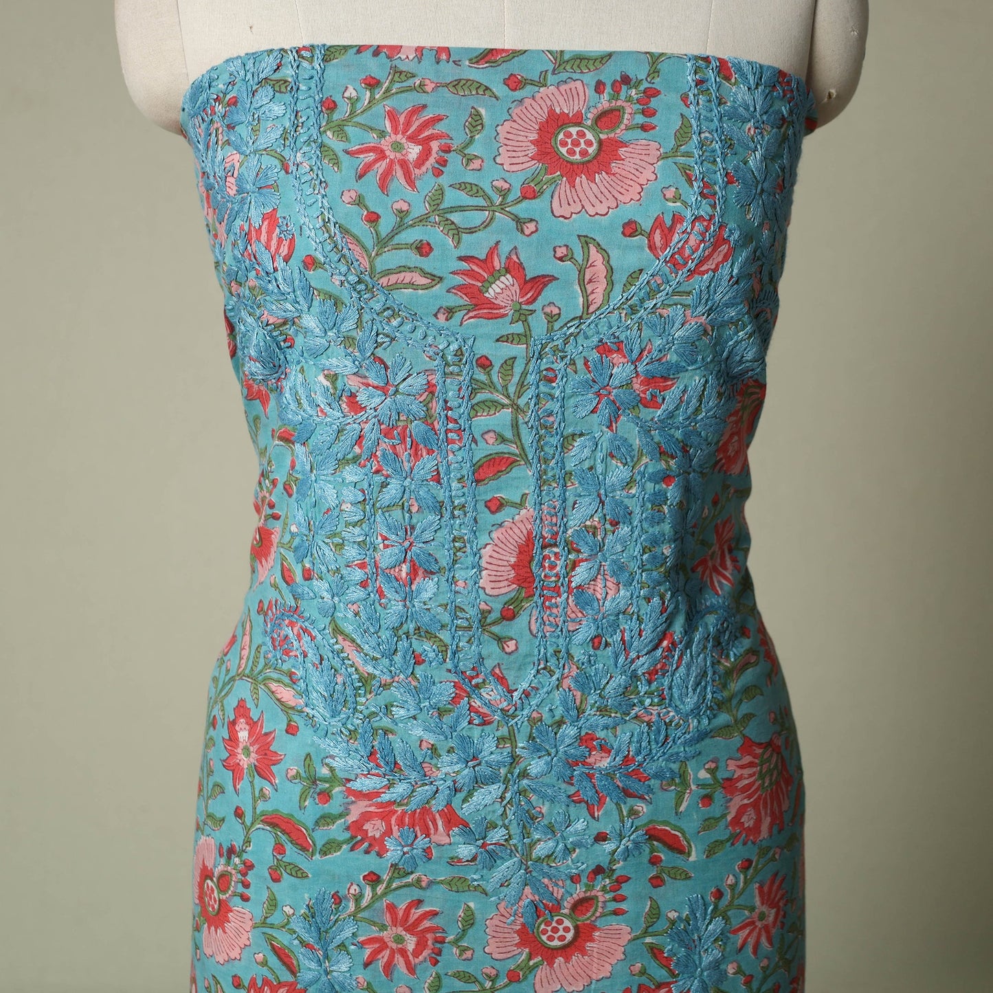 Lucknowi chikankari hand embroidery sanganeri unstitched