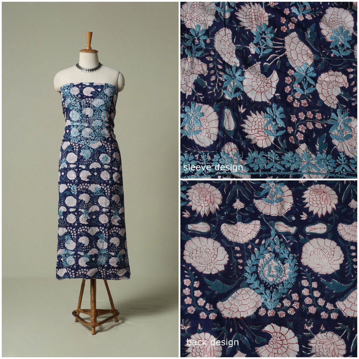 Lucknowi chikankari hand embroidery sanganeri unstitched