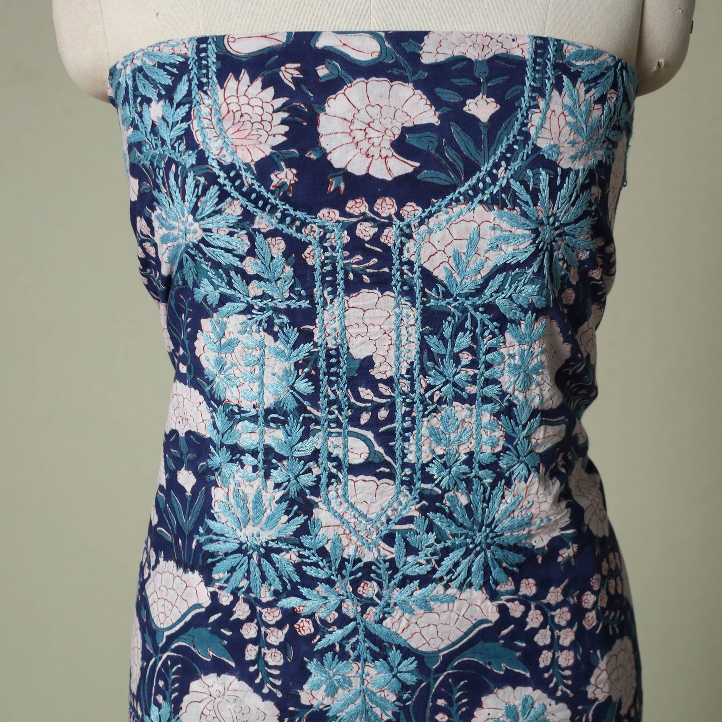 Lucknowi chikankari hand embroidery sanganeri unstitched