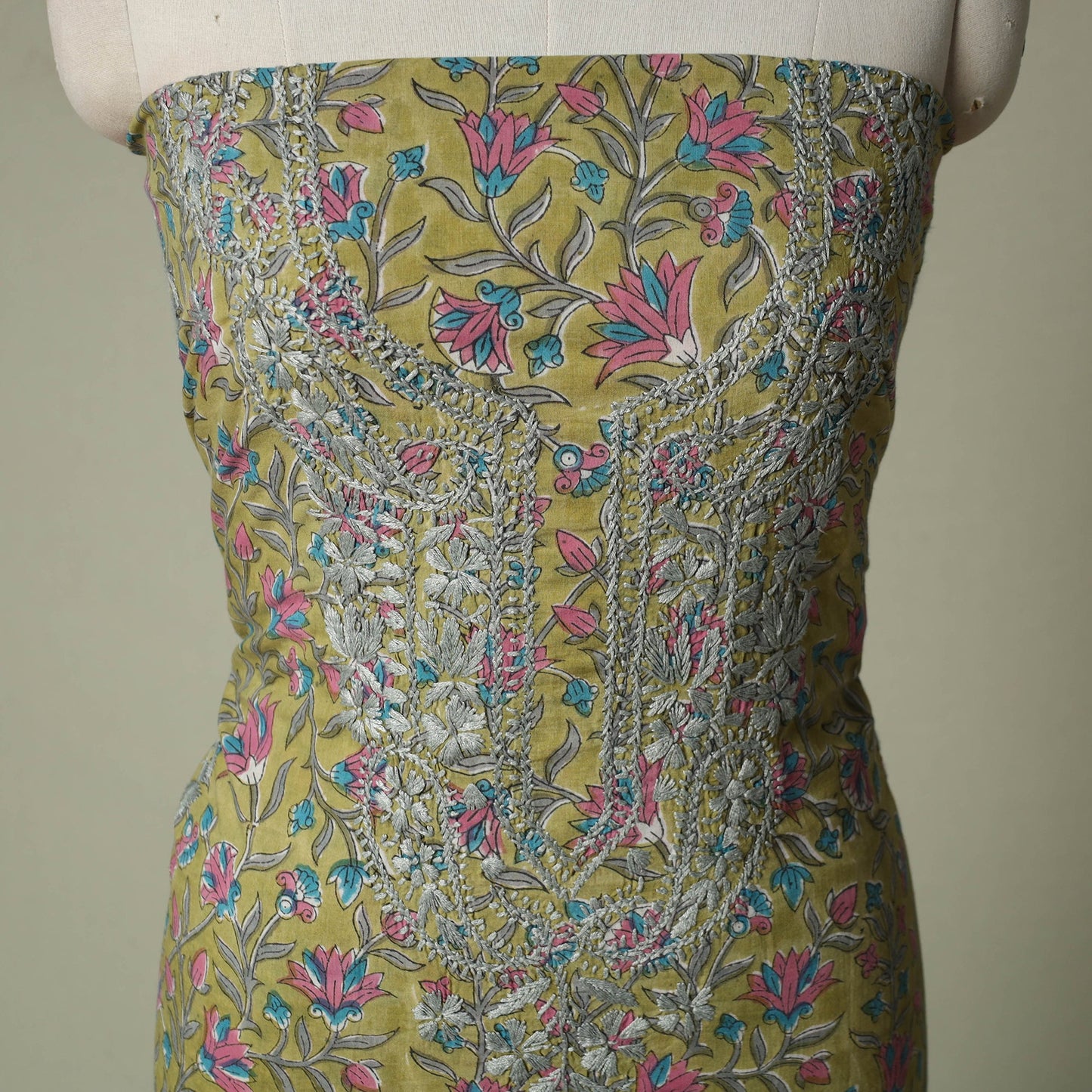 Lucknowi chikankari hand embroidery sanganeri unstitched