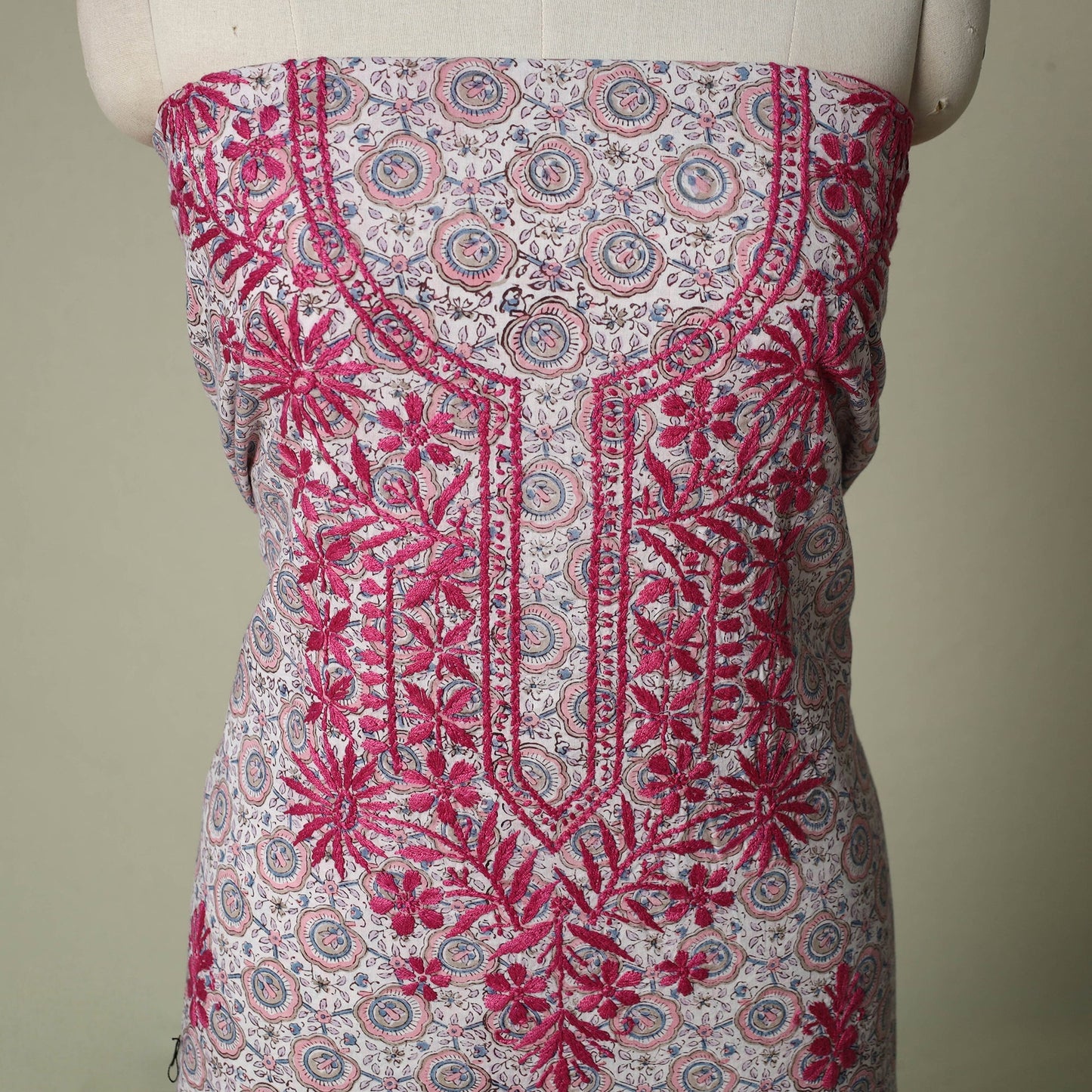 Lucknowi chikankari hand embroidery sanganeri unstitched