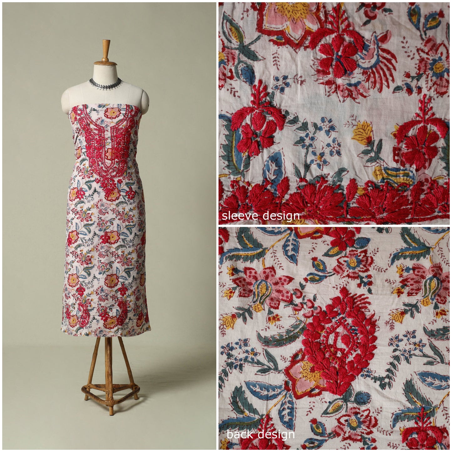 Lucknowi chikankari hand embroidery sanganeri unstitched