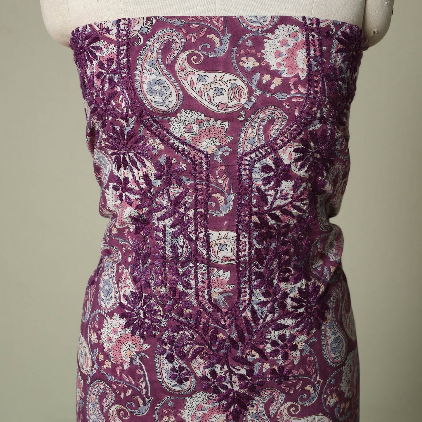 Lucknowi chikankari hand embroidery sanganeri unstitched