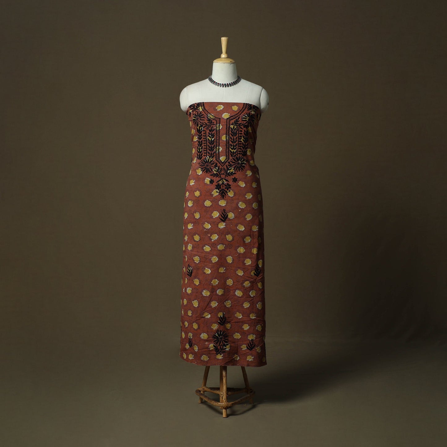 Lucknowi chikankari hand work bagru block print unstitched