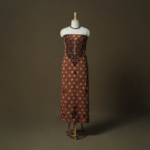 Lucknowi chikankari hand work bagru block print unstitched