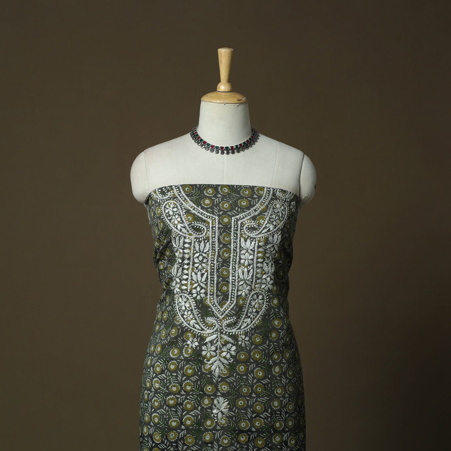 Lucknowi chikankari hand work bagru block print unstitched