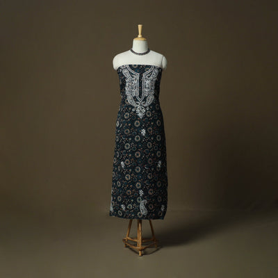 Lucknowi chikankari hand work bagru block print unstitched