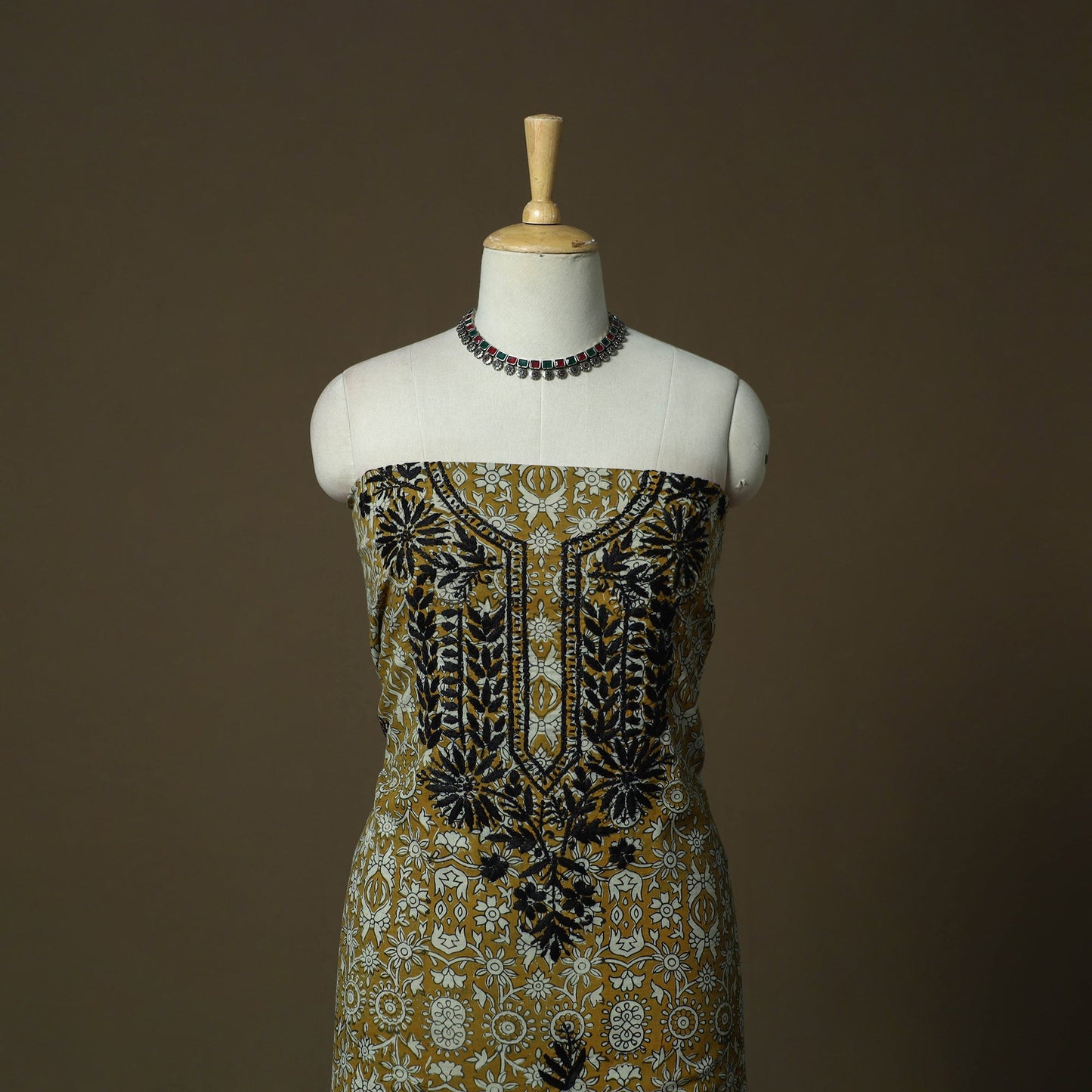 Lucknowi chikankari hand work bagru block print unstitched