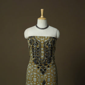 Lucknowi chikankari hand work bagru block print unstitched