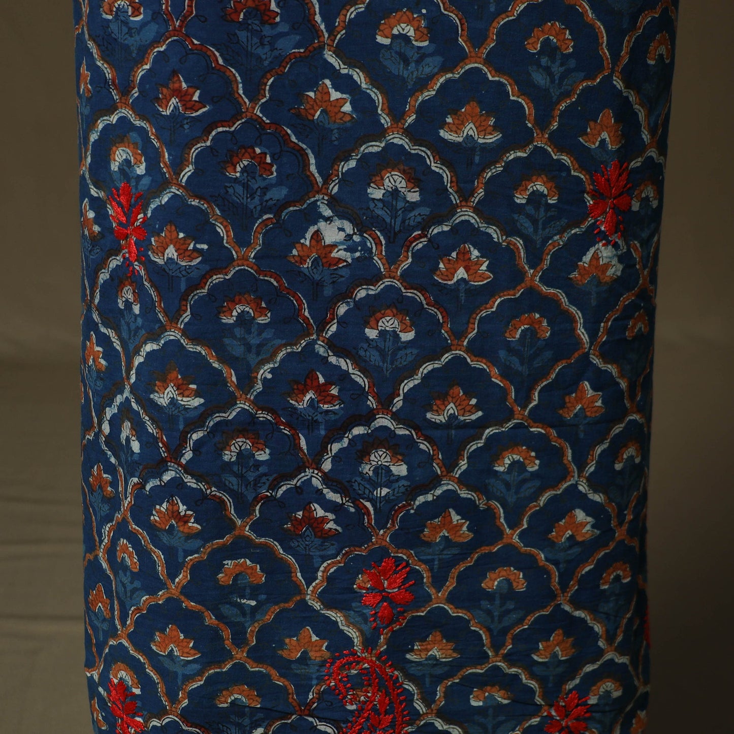 Lucknowi chikankari hand work bagru block print unstitched