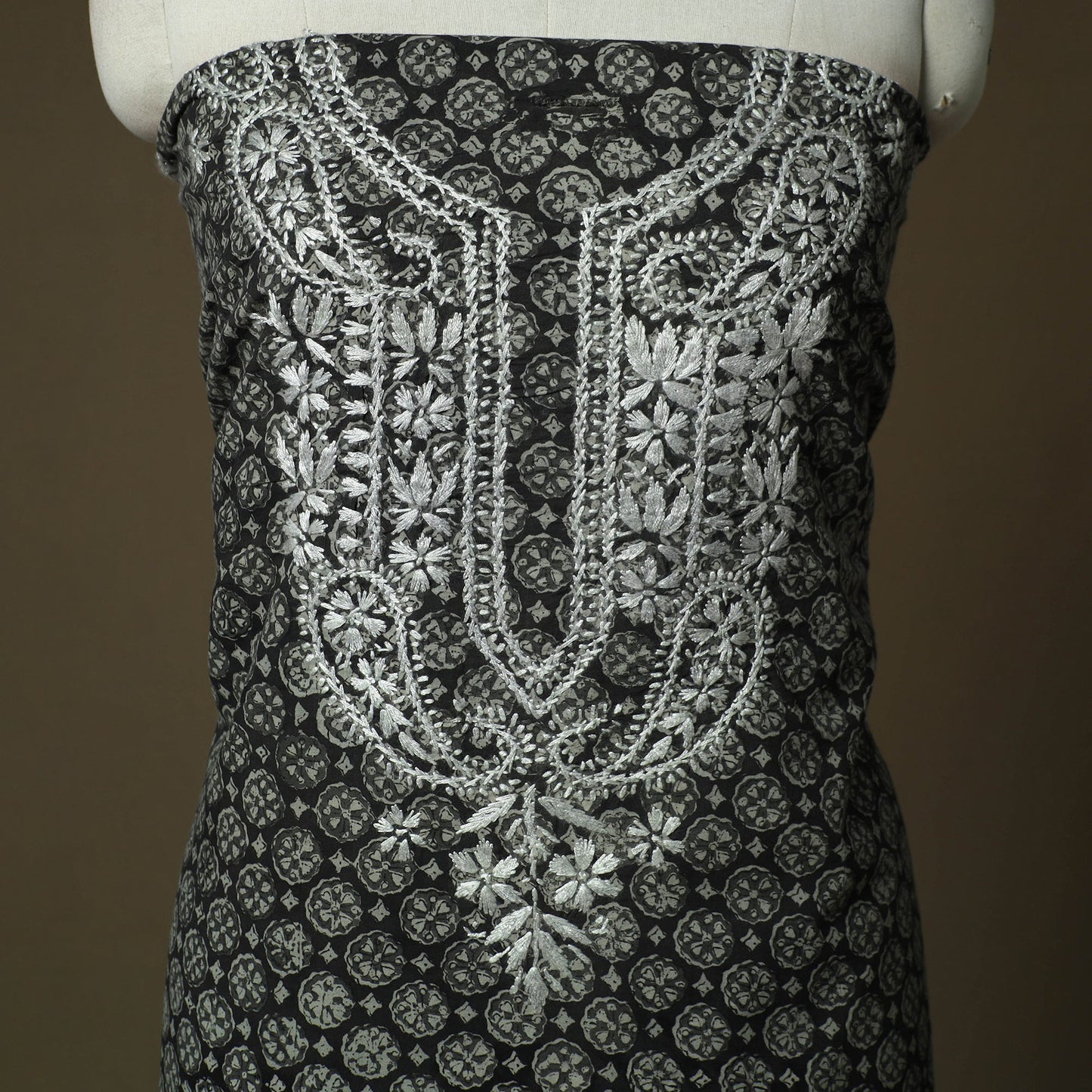 Lucknowi chikankari hand work bagru block print unstitched