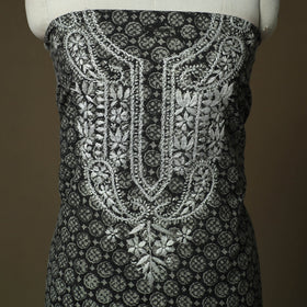 Lucknowi chikankari hand work bagru block print unstitched