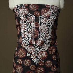 Lucknowi chikankari hand work bagru block print unstitched