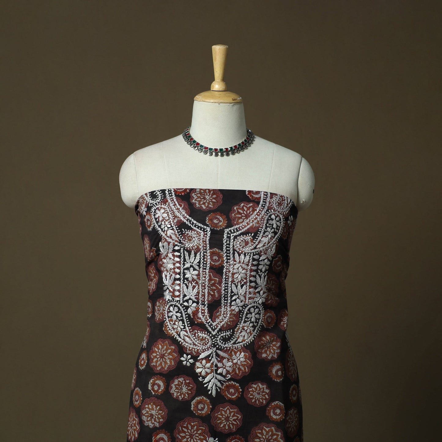 Lucknowi chikankari hand work bagru block print unstitched