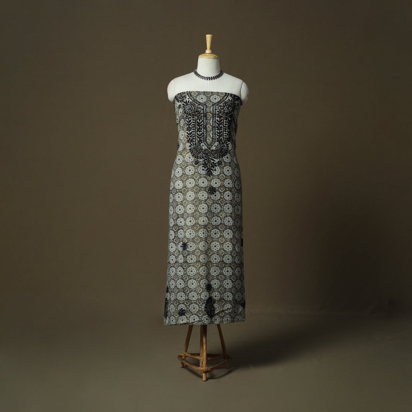 Lucknowi chikankari hand work bagru block print unstitched