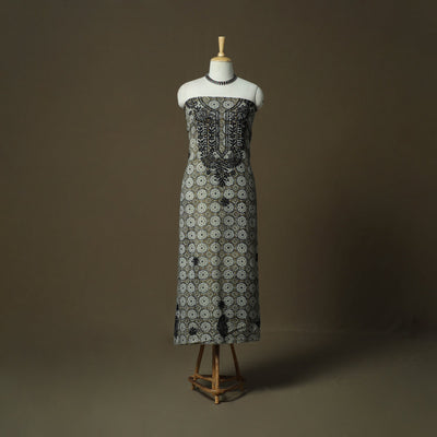 Lucknowi chikankari hand work bagru block print unstitched