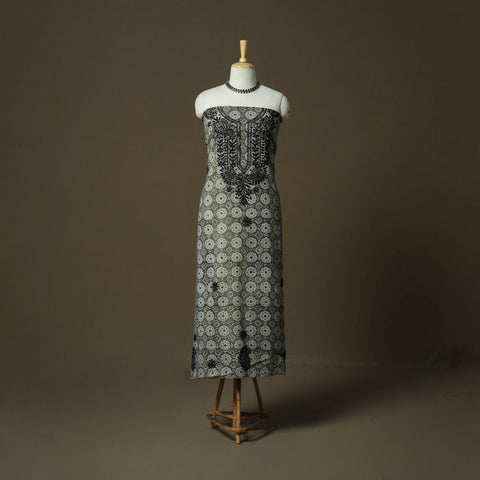 Lucknowi chikankari hand work bagru block print unstitched