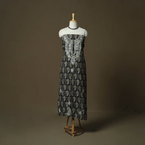 Lucknowi chikankari hand work bagru block print unstitched