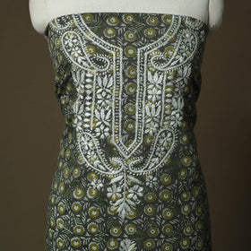 Lucknowi chikankari hand work bagru block print unstitched