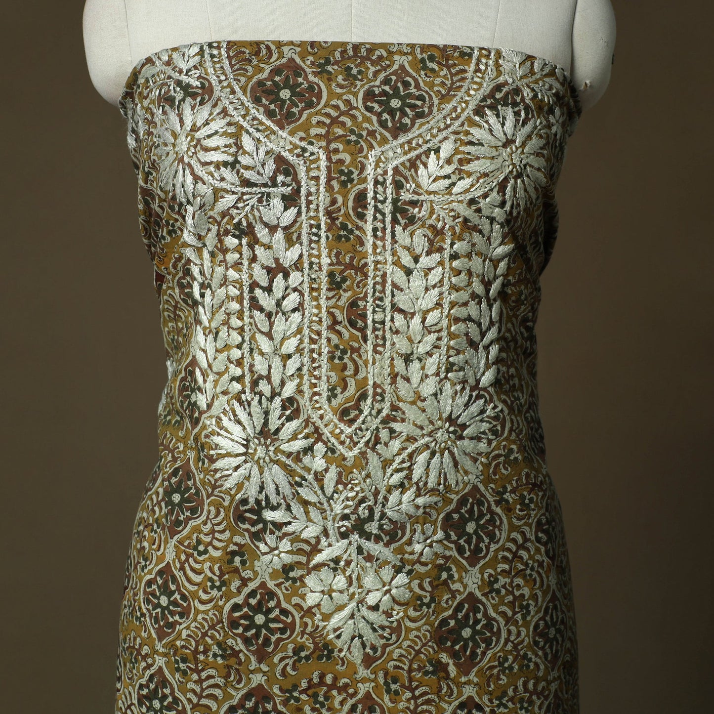 Lucknowi chikankari hand work bagru block print unstitched