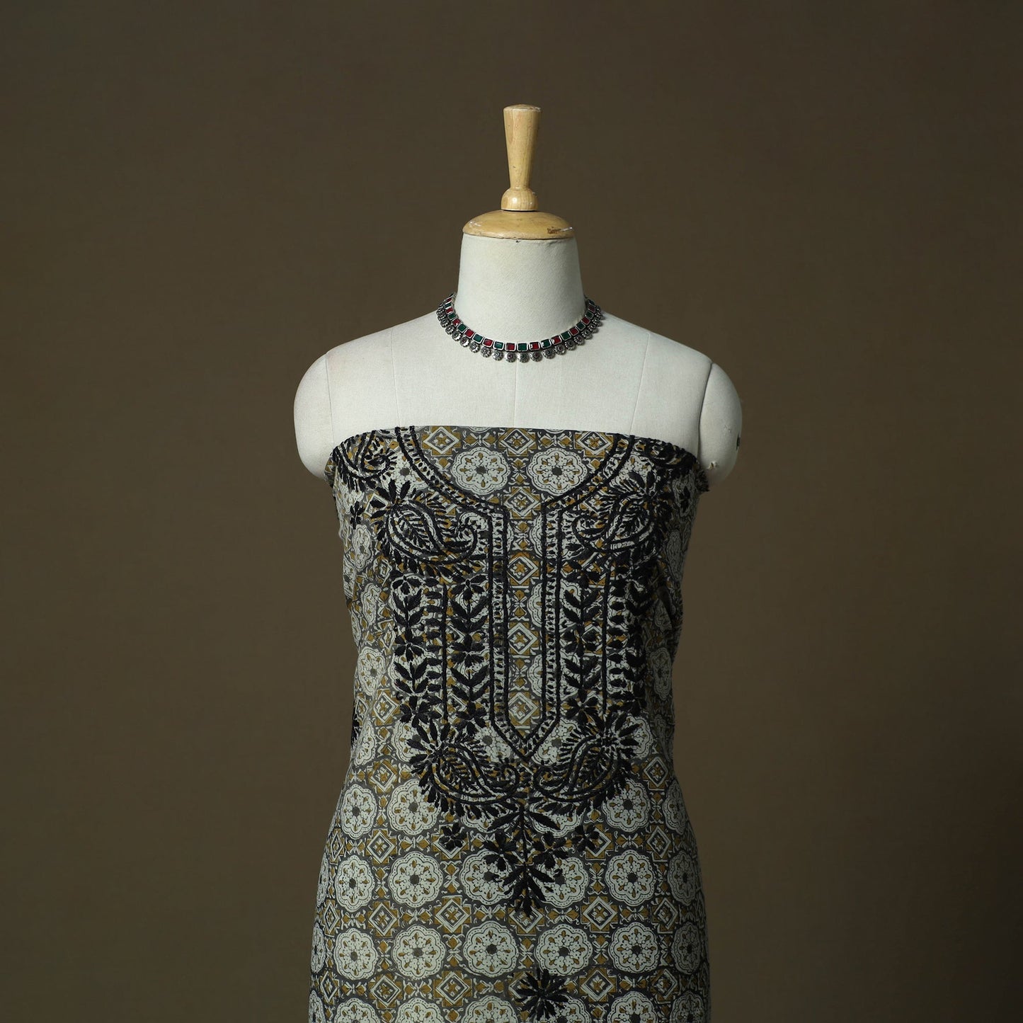 Lucknowi chikankari hand work bagru block print unstitched