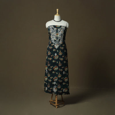 Lucknowi chikankari hand work bagru block print unstitched