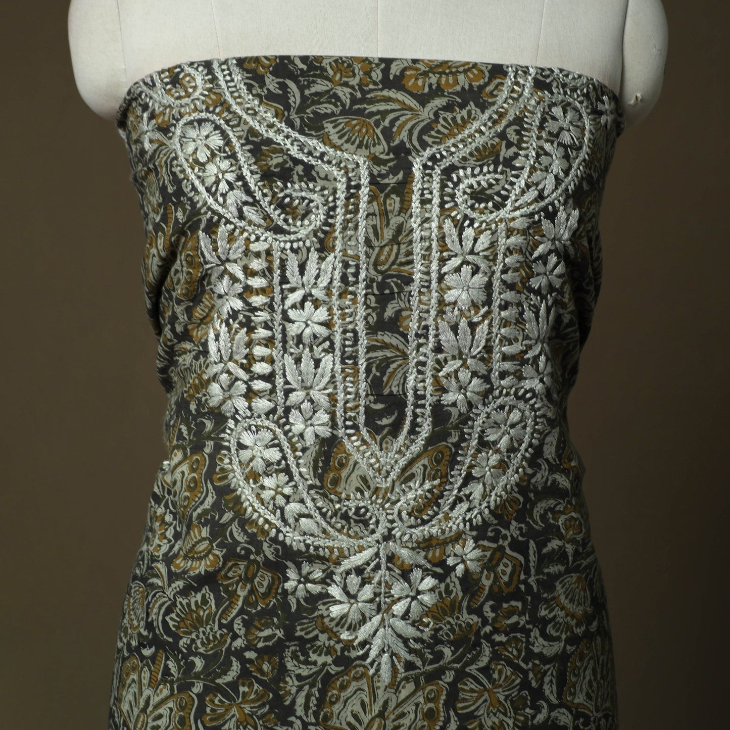 Lucknowi chikankari hand work bagru block print unstitched