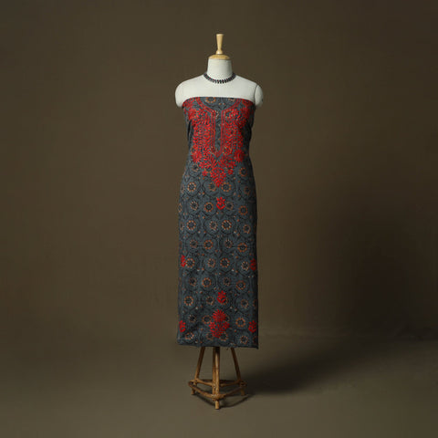 Lucknowi chikankari hand work bagru block print unstitched