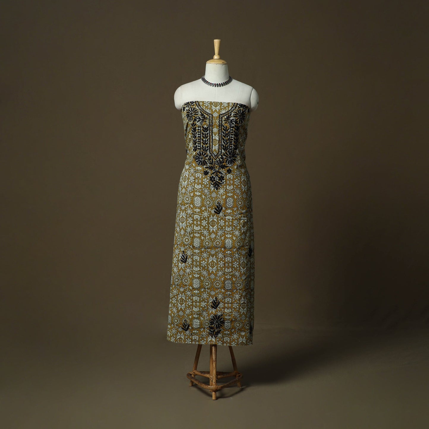 Lucknowi chikankari hand work bagru block print unstitched