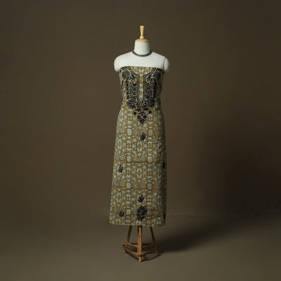 Lucknowi chikankari hand work bagru block print unstitched