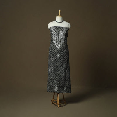 Lucknowi chikankari hand work bagru block print unstitched