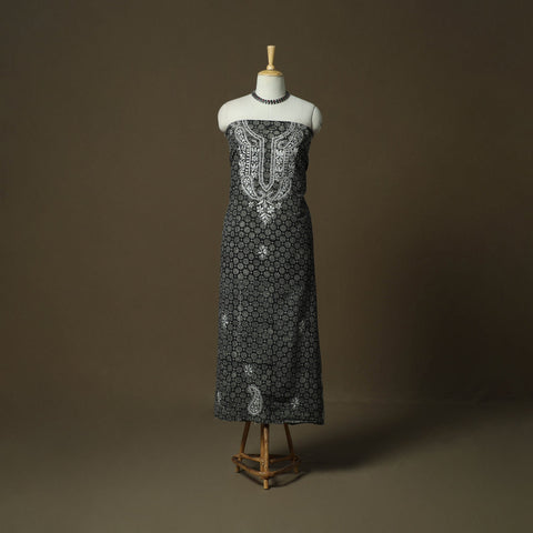 Lucknowi chikankari hand work bagru block print unstitched