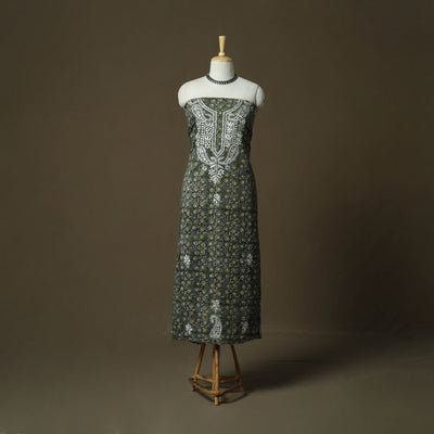 Lucknowi chikankari hand work bagru block print unstitched