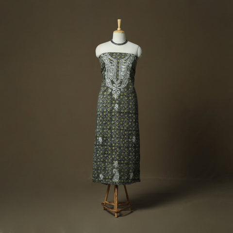 Lucknowi chikankari hand work bagru block print unstitched