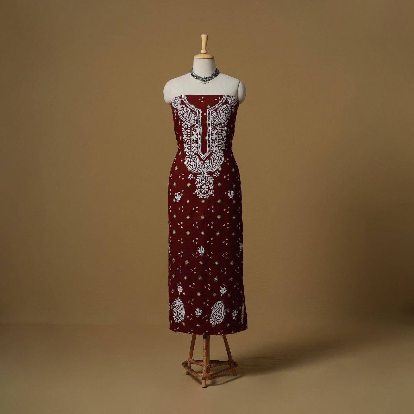 Lucknowi chikankari hand work bandhani unstitched kurta