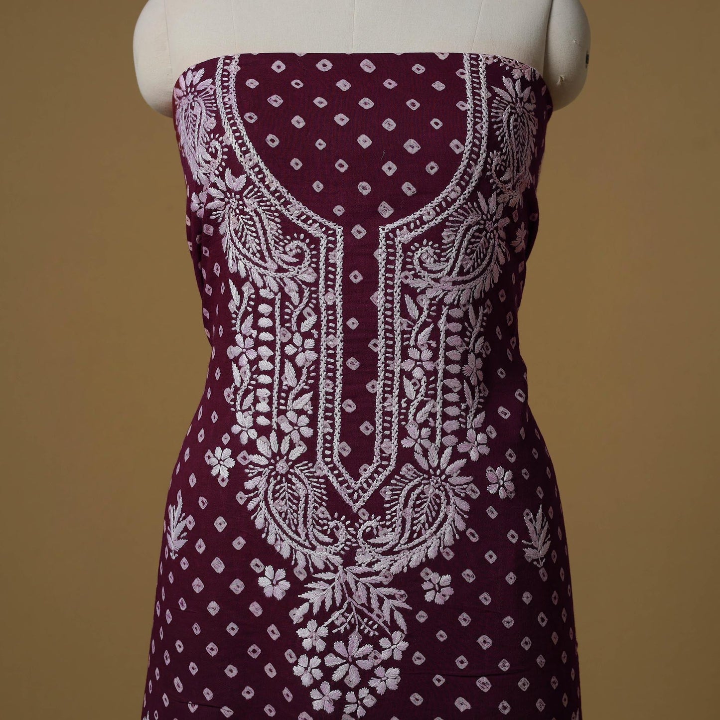 Lucknowi chikankari hand work bandhani unstitched kurta