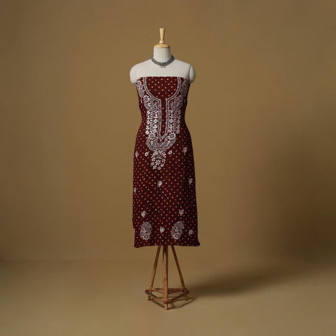 Lucknowi chikankari hand work bandhani unstitched kurta