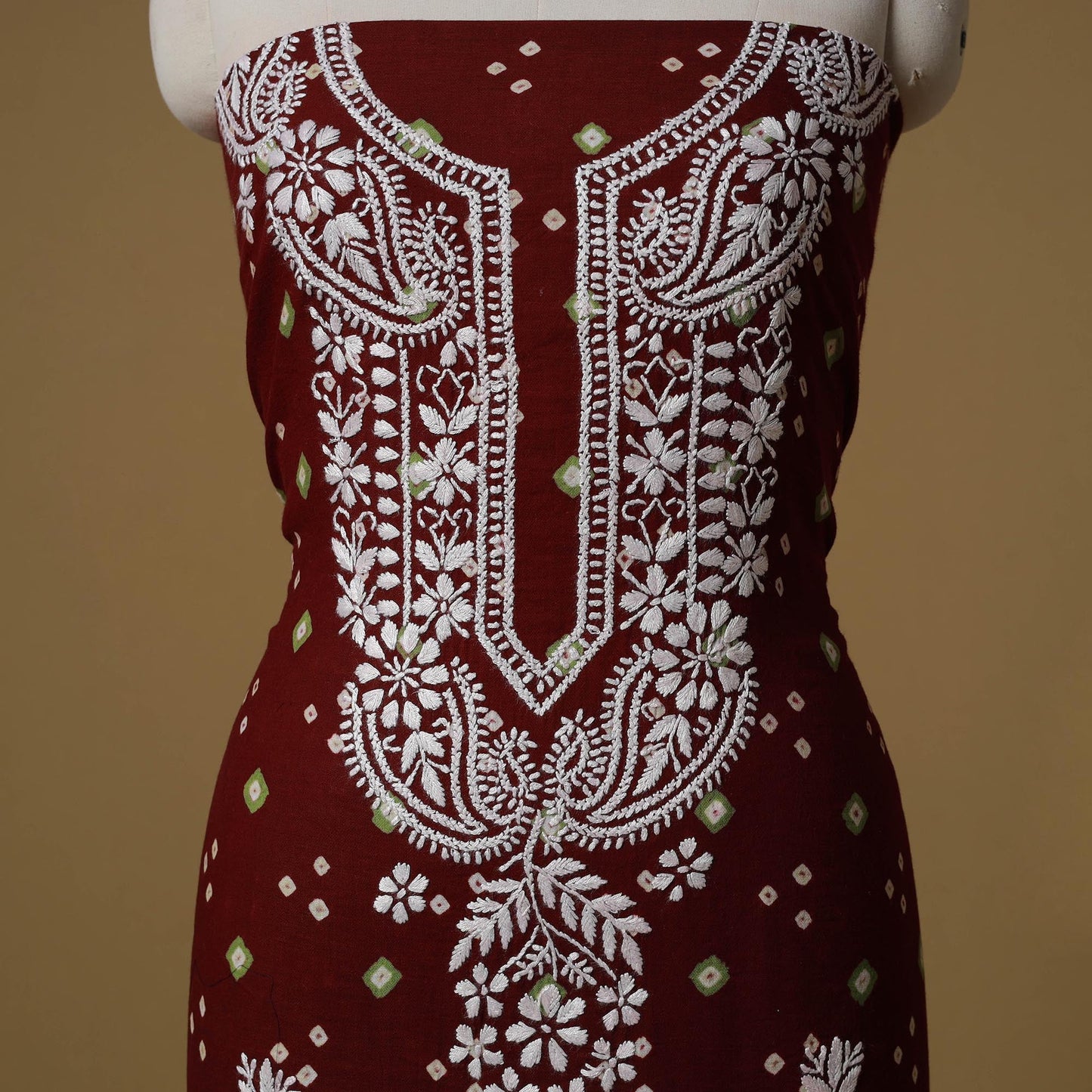 Lucknowi chikankari hand work bandhani unstitched kurta