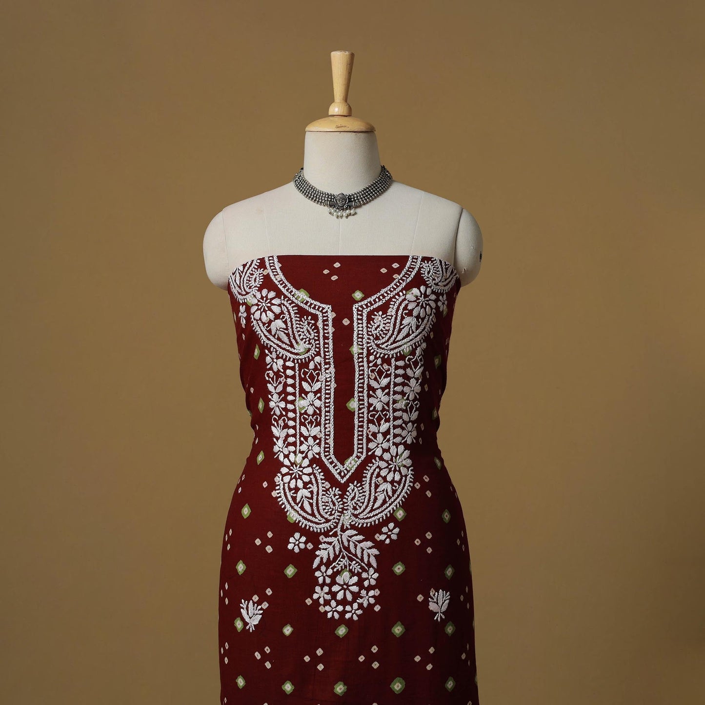 Lucknowi chikankari hand work bandhani unstitched kurta