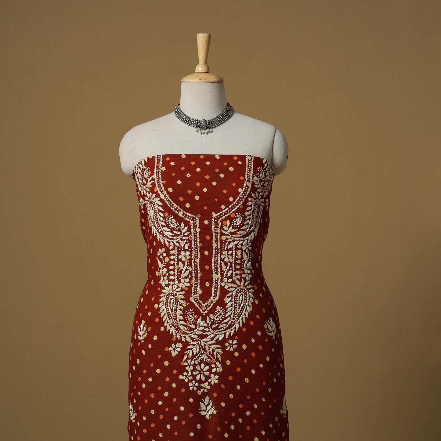 Lucknowi chikankari hand work bandhani unstitched kurta