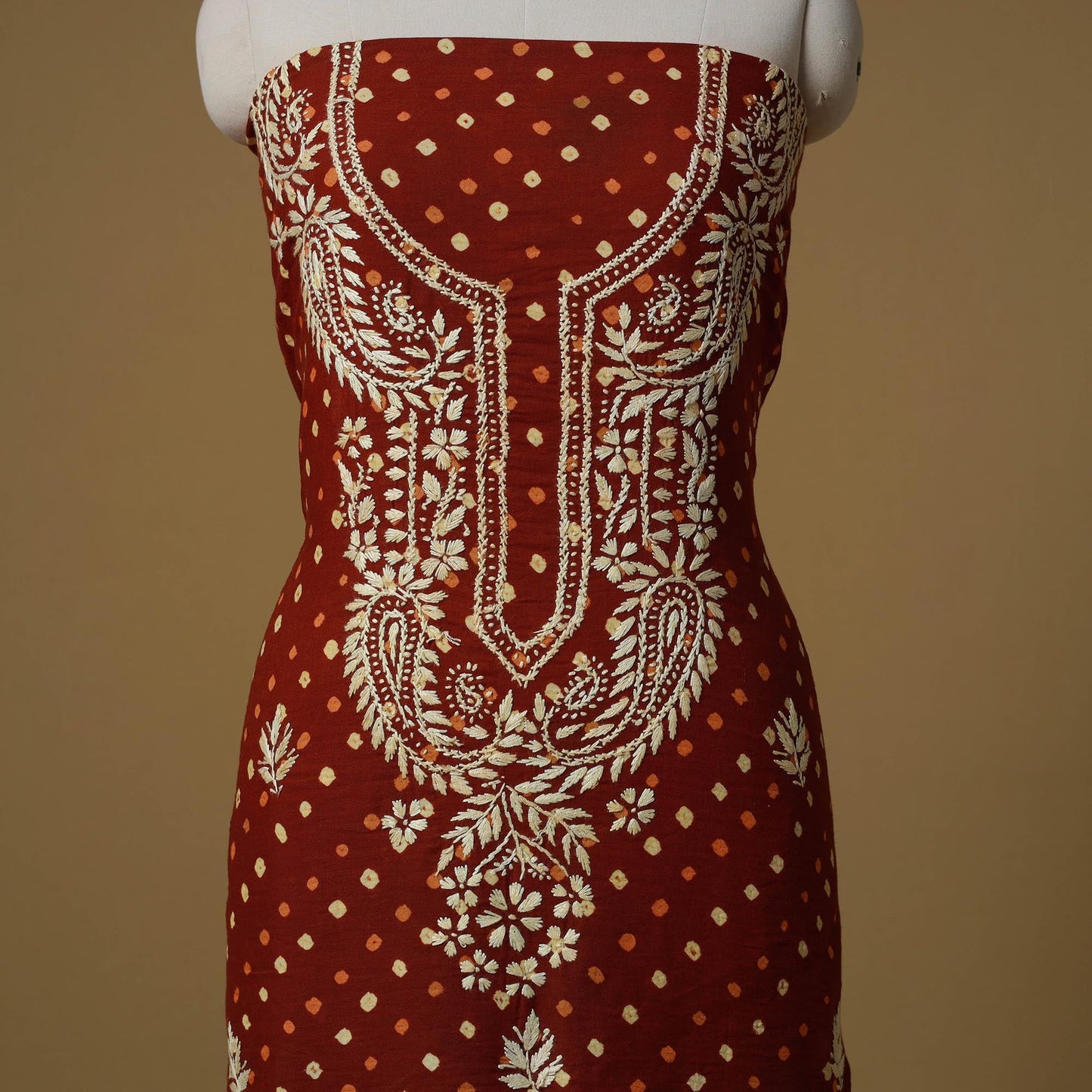 Lucknowi chikankari hand work bandhani unstitched kurta